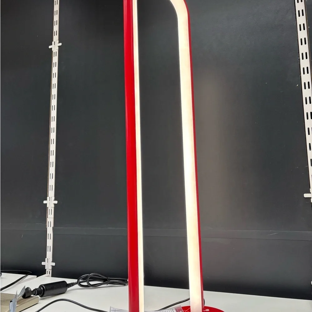 Solvinden dimmable Modern Red and White LED Floor Lamp from IKEA gorgeous